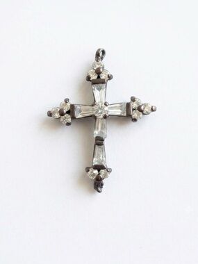 Vintage Crystal Cross Pendant Open Back Baguette Needs Repair
